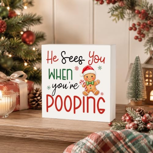 Christmas Bathroom Decor, Funny Gingerbread Christmas Decor Wooden Box Sign - Image 5