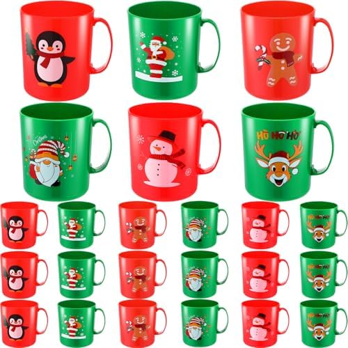 Potchen 24 Pcs Christmas Plastic Mugs Bulk 12 oz, Christmas by Potchen