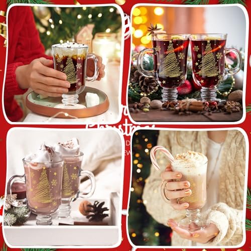 Sliner 6 Pcs Glass Coffee Mugs, Xmas Tree Irish Mugs with Handle - Image 6