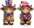 2 Pack 4th of July Highland Cow Figurine Resin 4th of July Gifts by Burbell