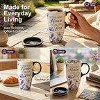 Topadorn 17oz Ceramic Travel Mug with Lid, Butterfly Floral Coffee Mug - Image 3