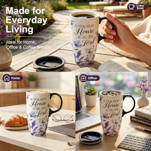 Topadorn 17oz Ceramic Travel Mug with Lid, Butterfly Floral Coffee Mug - Image 3