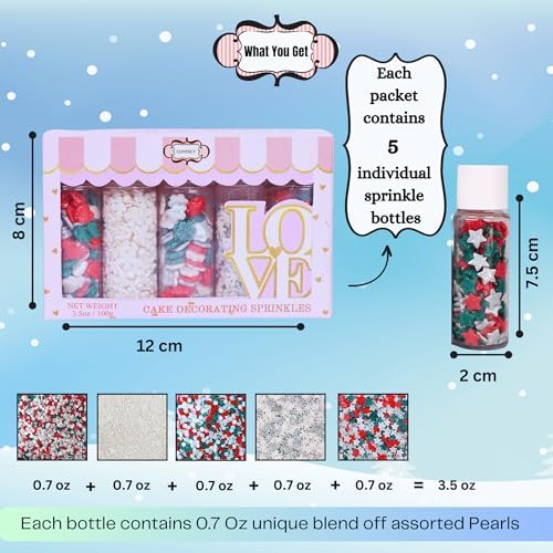 Confect Christmas Sprinkles | Mix Edible Red Green Silver & White Heart & Star | Silver & White Snowflakes Jimmies & Pearls | Cake Decorating Sprinkles - 5 Oz - Image 5