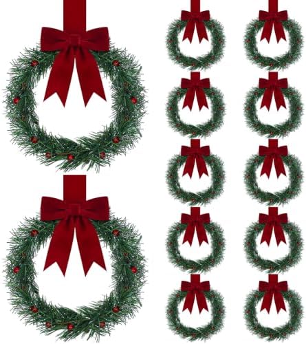 Retrowavy 12 Pcs Small Christmas Wreath, 8'', Classic, Burgundy Red by Retrowavy