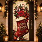 Christmas Decorations - Merry Christmas Stocking Candy Cane Door Cover by OHOME