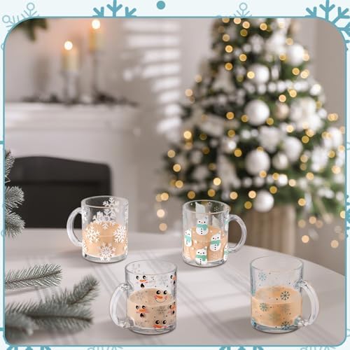 Tioncy 4 Pcs Christmas Snowman Glass Mugs, 12 oz Winter Coffee Cups - Image 4