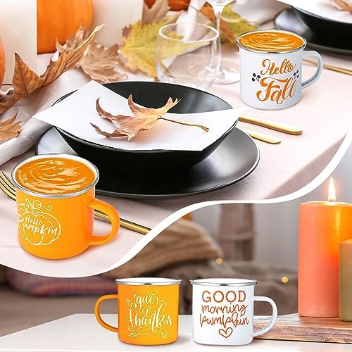 Mumufy 9 Pcs Fall Coffee Mugs, 12 oz, Thanksgiving Enamel Mugs with Handle - Image 4