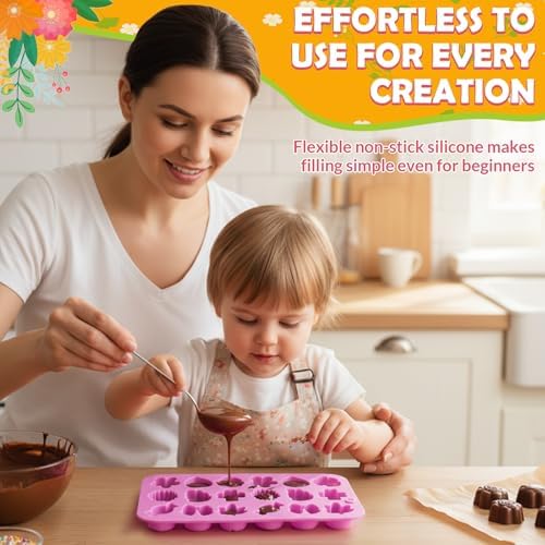 HKNMTT Flower Candy Molds Silicone, Small 9 Shapes Bite Size Chocolate Gummy Jello Gelatin Spring Cute Bow Rose Leaf Dessert Wax Melt Ice Cube Moulds Food Grade Treats Making Oven Safe Kids DIY Set - Image 6