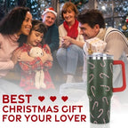 Christmas Tumbler with Handle and Straw Lid 40 oz,Cute Gifts for Women Merry Xmas Candy Cane Winter Holiday Festival Vacuum Insulated Leak Proof Stainless Steel Coffee Cup Mug - Image 7