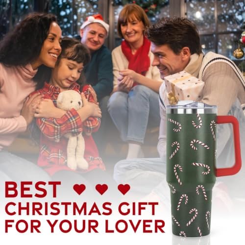 Christmas Tumbler with Handle and Straw Lid 40 oz,Cute Gifts for Women Merry Xmas Candy Cane Winter Holiday Festival Vacuum Insulated Leak Proof Stainless Steel Coffee Cup Mug - Image 7