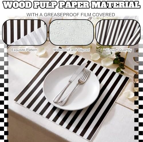 Marspark 100 Sheet Black and White Striped Wax Paper for Food 12 x 12 Inch - Image 4