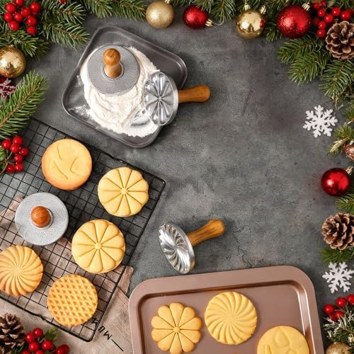 Cookie Stamps, Metal Christmas Cookies Press Cutter Mold with Wooden Handle, Cookie Decorating Supplies for DIY Baking, Cake, Pastry, Christmas (Silver-3*) - Image 6