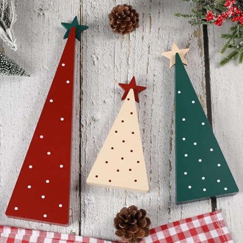 Christmas Decorations-Three Sizes Wooden Tree Sign with Star - Image 6