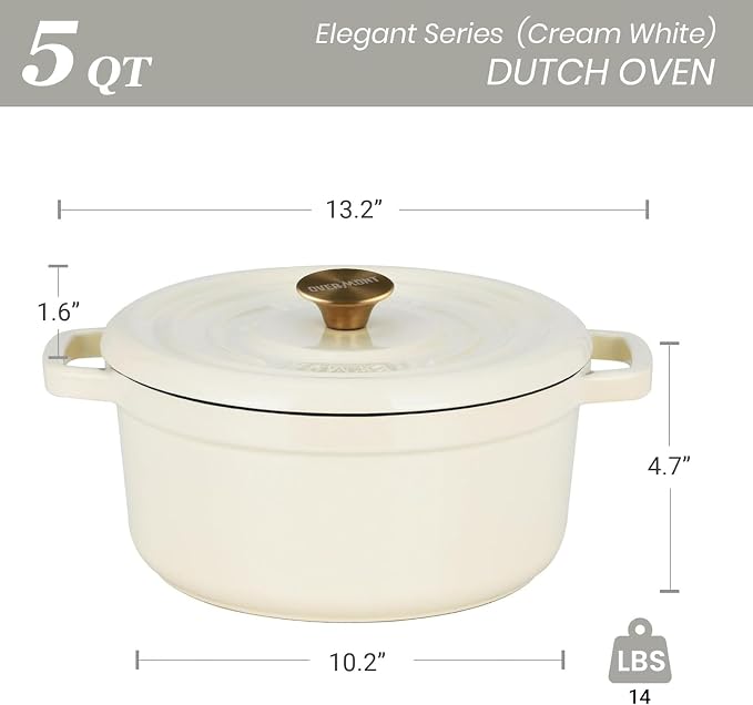 Overmont Enameled Cast Iron Dutch Oven - 5QT Pot - Heavy-Duty Cookware - Image 7