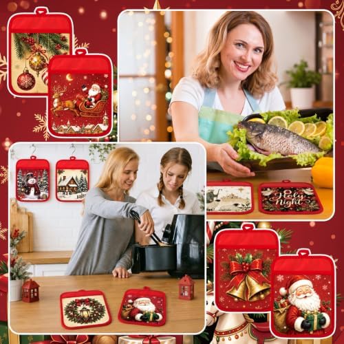 Jingmore 12 Pcs Christmas Pot Holders with Pocket for Kitchen Gift Bulk - Image 6