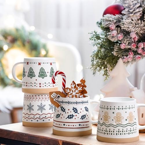 Homlouue Christmas Mugs Set of 4, Merry Christmas Mugs, Holiday Mug, Holiday Coffee Mugs, Xmas Gifts for Friends Family Coworker, 14 Oz - Image 4