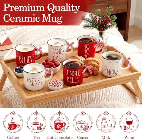 6 Pcs Christmas Mugs Gifts Bulk Red White Hot Cocoa Mugs Gifts - Image 4
