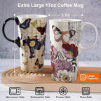 Topadorn 17oz Ceramic Travel Mugs with Lids, Butterfly Floral Mug Set of 2 - Image 4