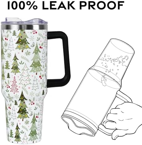 Christmas Tumbler with Handle and Straw Lid 40 oz,Cute Merry Xmas Tree Snowflake Gifts for Women Vacuum Insulated Leak Proof Tumbler,Winter Holiday Accessories Stainless Steel Coffee Cup Mug - Image 4