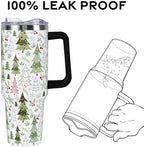 Christmas Tumbler with Handle and Straw Lid 40 oz,Cute Merry Xmas Tree Snowflake Gifts for Women Vacuum Insulated Leak Proof Tumbler,Winter Holiday Accessories Stainless Steel Coffee Cup Mug - Image 4