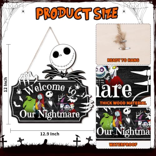 Halloween Christmas Nightmare Decorations Hanging Wooden Door Sign - Image 2