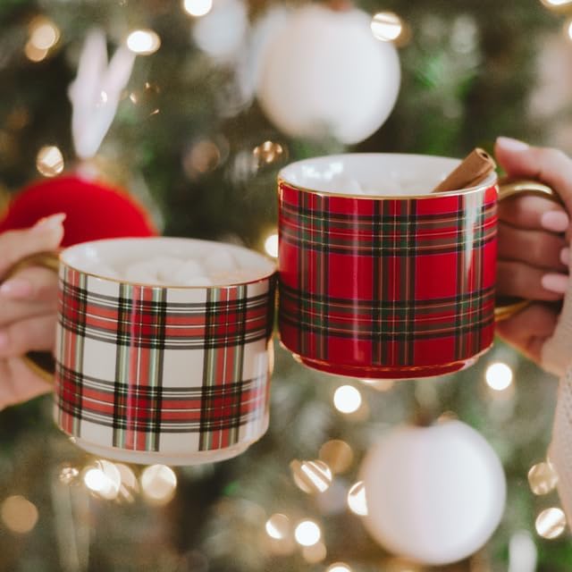 Sweet Water Decor White Plaid Coffee Mug, 14oz China Christmas Mug with Gold Handle, Large Holiday Winter Cup for Coffee, Tea & Hot Chocolate, Stocking Stuffer Gifts for Women - Image 5