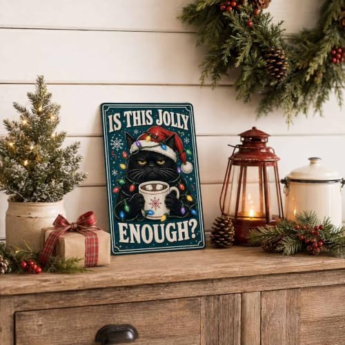 Christmas Cat Sign, Black Cat Holiday Decor, Vintage Wall Art - Image 6
