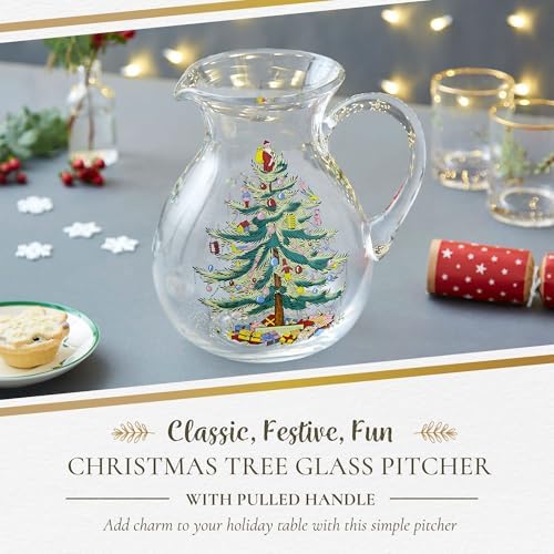Spode Christmas Tree Glass Pitcher with Handle, 96 Oz - Beverage Server - Image 3