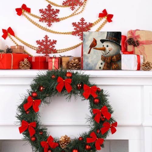 Christmas Snowman Decor, Red Cardinal Christmas Wood Sign Holiday Decor - Image 6