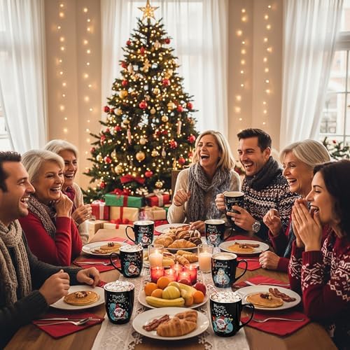 Hiceeden 6 Pcs Large Christmas Coffee Mugs, 17 Oz Ceramic Cute Santa Mugs, Holiday Novelty Mug Set Gift with Snowman Christmas Tree Pattern for Beverage, Milk, Black - Image 6