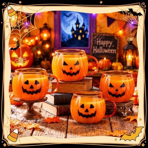 Didaey 4 Pcs Halloween Boo Pumpkin Coffee Mugs Orange Glass Spooky Cups - Image 3
