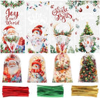 CCINEE 200PCS Christmas Cellophane Treat Bags, Xmas Clear Cello Gift Bags Candy Goodies Bags with Twsit for Christmas Holiday Party Favors by CCINEE