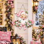 Christmas Decorations Pink Vintage Santa Hanging Wooden Sign for Front Door - Image 4