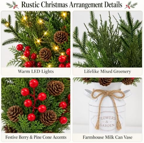 Christmas Table Decor with Metal Pot, Winter Xmas Centerpieces for Tables - Image 2