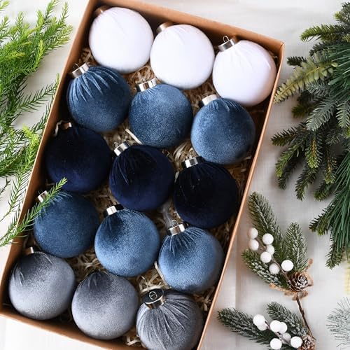Velvet Christmas Ornaments Balls for Tree - 15pcs Blue Shatterproof Christmas Ornaments for Xmas Decorations - Multicolor Royal Dusty Blue, 80mm 3.15inch - Image 2
