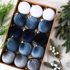Velvet Christmas Ornaments Balls for Tree - 15pcs Blue Shatterproof Christmas Ornaments for Xmas Decorations - Multicolor Royal Dusty Blue, 80mm 3.15inch - Image 2