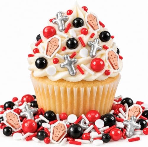 Edible Halloween Sprinkles,RIP Tombstone Silver Cross,Pearl Confetti Sugar by Sugarzy