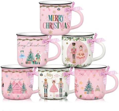 6 Pcs Christmas Mini Coffee Mugs Nutcracker Coffee Cups Pink Pastel by Suttmin