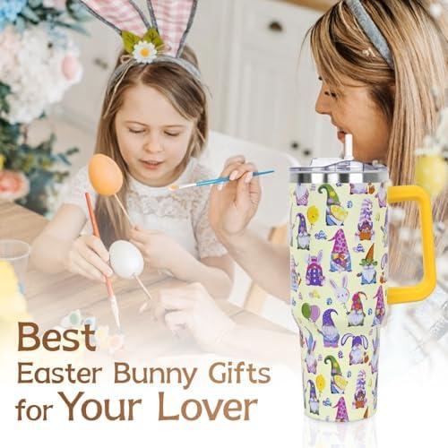 Easter Tumbler with Handle and Straw Lid 40 oz,Cute Happy Gnomes Spring Gift for Women Men Bunny Rabbit Eucalyptus Eggs Carrots Vacuum Insulated Leak Proof Stainless Steel Coffee Cup Mug - Image 7