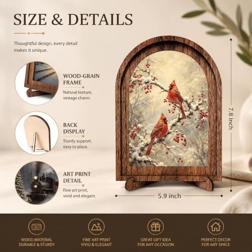 Winter Cardinal Arched Table Sign, Christmas Farmhouse Shelf Decor - Image 2