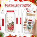 Vesici 6 Set Christmas Glasses Cups 16 oz Xmas Drink Cup with Lid Straw and Stopper Can Shaped Beer Tumbler Christmas Appreciation Gifts with Cards and Bow for Women Birthday Party Favor(Vintage) - Image 3