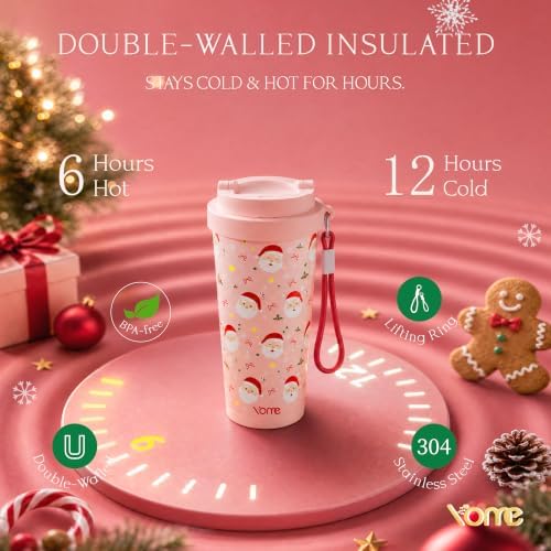 YOME 17oz Christmas Ceramic Lined Insulated Coffee Mug with Infuser for Women Gift| One-handed Pop Open Lid | Stainless Steel |Keep Drinks Cold and Hot| 100% Leak Proof - Image 6