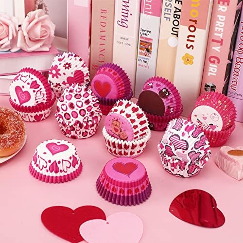 SANNIX 450pcs Valentine's Day Cupcake Liners Heart Baking Cups Cupcake Wrappers Paper Wraps Muffin Liners for Valentine's Day Wedding Birthday Party Candy Cake Decorations Supplies (9 Designs) - Image 2