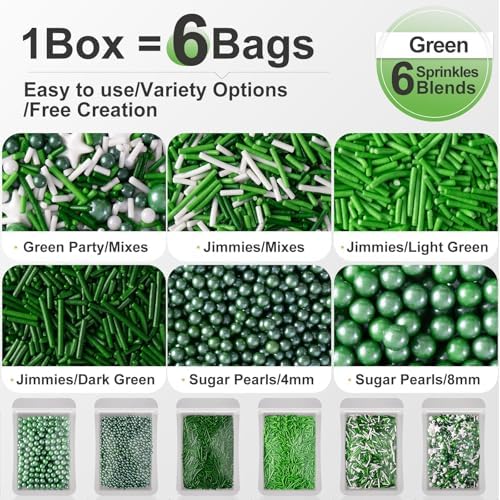 Green Sprinkles, Green White Cake Sprinkles Mix for Cakes, Cupcakes, 180g - Image 3