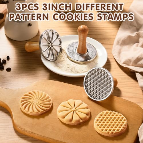 Cookie Stamps Set of 3, Metal Christmas Cookies Press Cutter Mold with Wooden Handle, Cookie Decorating Supplies for DIY Baking, Cake, Pastry,Christmas - Image 3