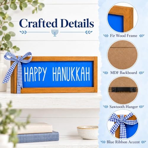Happy Hanukkah Sign, Wooden Chanukah Tabletop, Wall Decorations - Image 3