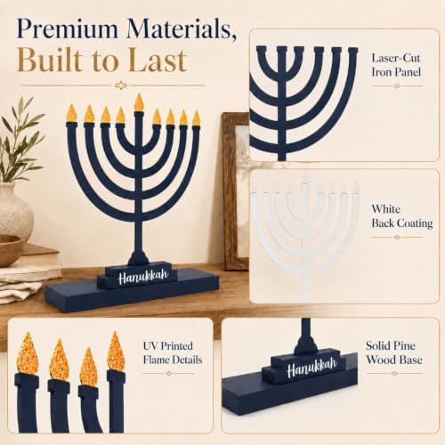 Hanukkah Sign, Metal Menorah Decor for Home Table, Mantel & Shelf - Image 6