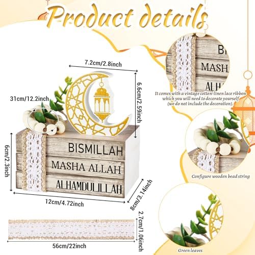 4 Pcs Table Decorations Tiered Tray Decorations Mini Wooden Books Signs for Office Shelf Classroom Tabletop Bookshelf(Ramadan) - Image 4