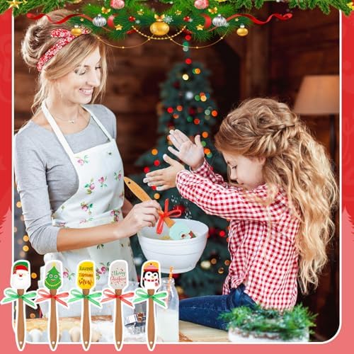 Newtay 20 Sets Christmas Silicone Spatula Cake Spatula Bulk Cooking Scraper with Wooden Handle Xmas Greeting Card Ribbon for Christmas Decoration Holiday Gifts Kitchen Party Favors (Cute Style) - Image 4