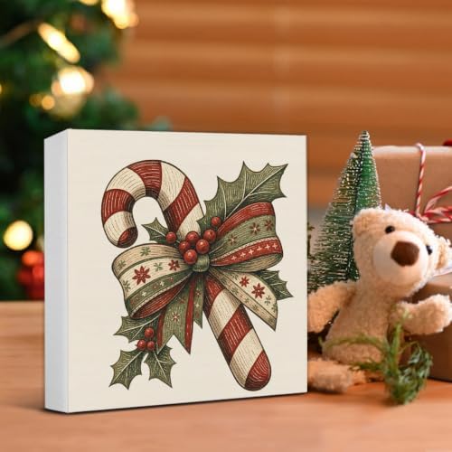 Vintage Christmas Decorations, Candy Cane Wooden Sign Home Decor - Image 5